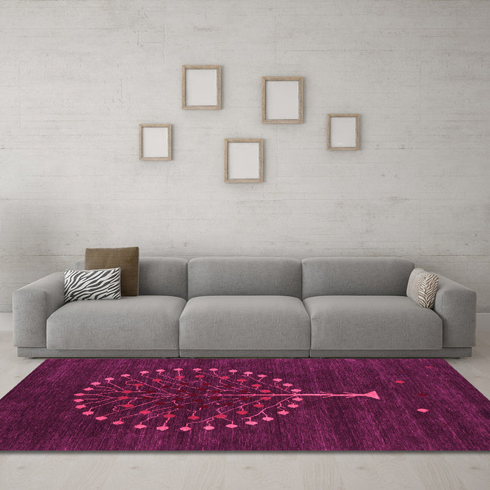 Machine Washable Abstract Pink Contemporary Rug in a Living Room, wshcon1966pnk