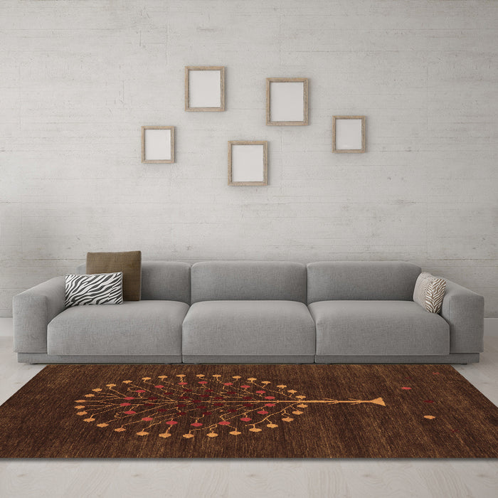 Machine Washable Abstract Brown Contemporary Rug in a Living Room,, wshcon1966brn