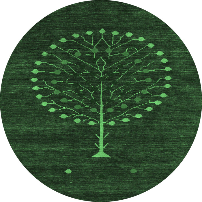 Round Machine Washable Abstract Emerald Green Contemporary Area Rugs, wshcon1966emgrn