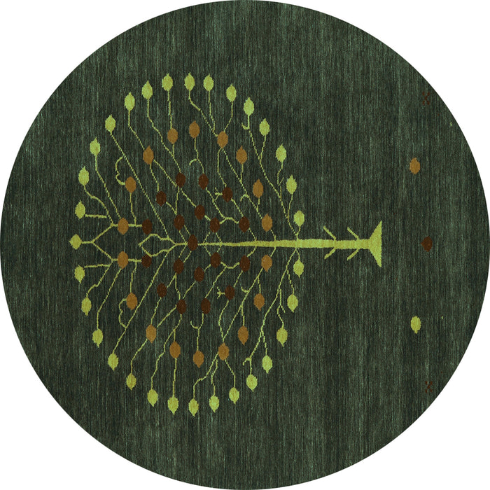 Round Machine Washable Abstract Turquoise Contemporary Area Rugs, wshcon1966turq