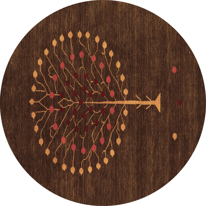 Round Machine Washable Abstract Brown Contemporary Rug, wshcon1966brn