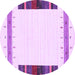 Round Machine Washable Solid Purple Modern Area Rugs, wshcon1967pur