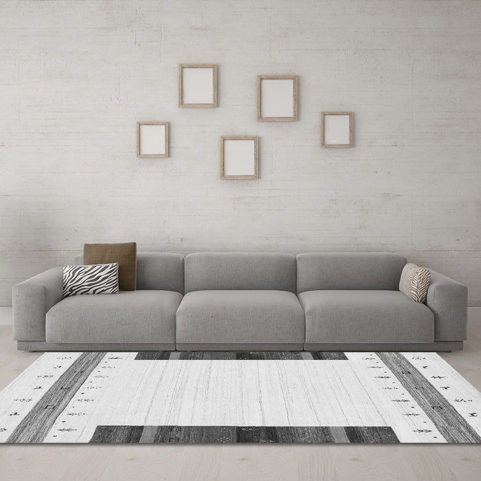 Machine Washable Solid Gray Modern Rug in a Living Room,, wshcon1967gry