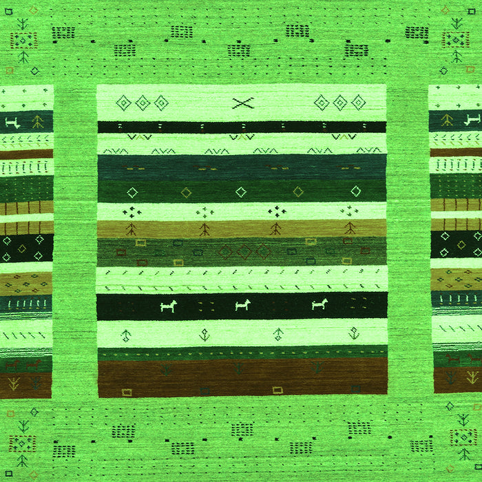 Round Machine Washable Abstract Green Contemporary Area Rugs, wshcon1968grn