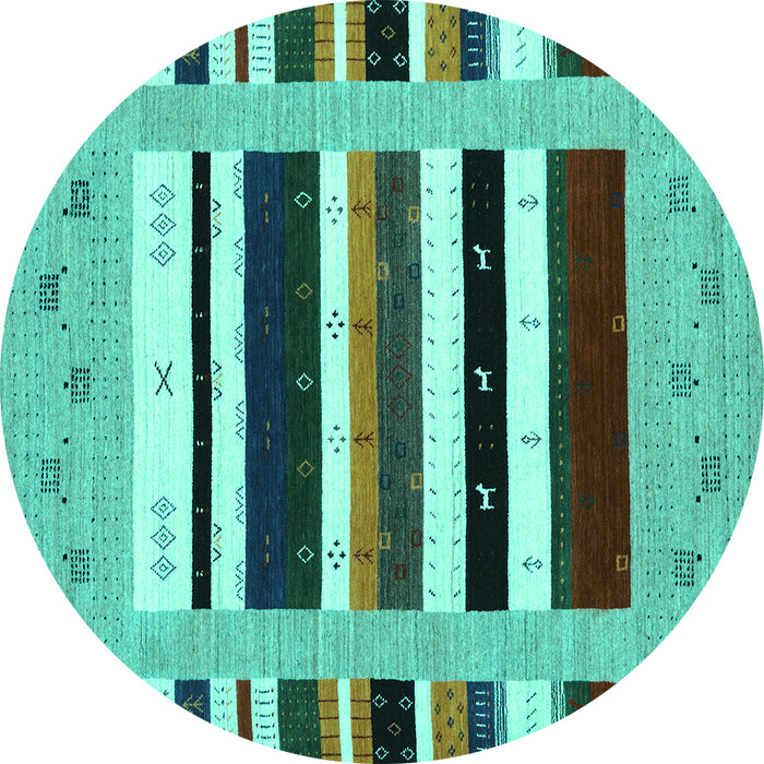 Round Machine Washable Abstract Turquoise Contemporary Area Rugs, wshcon1968turq