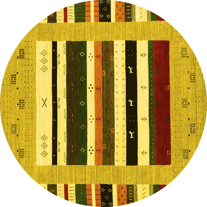 Round Abstract Yellow Contemporary Rug, con1968yw