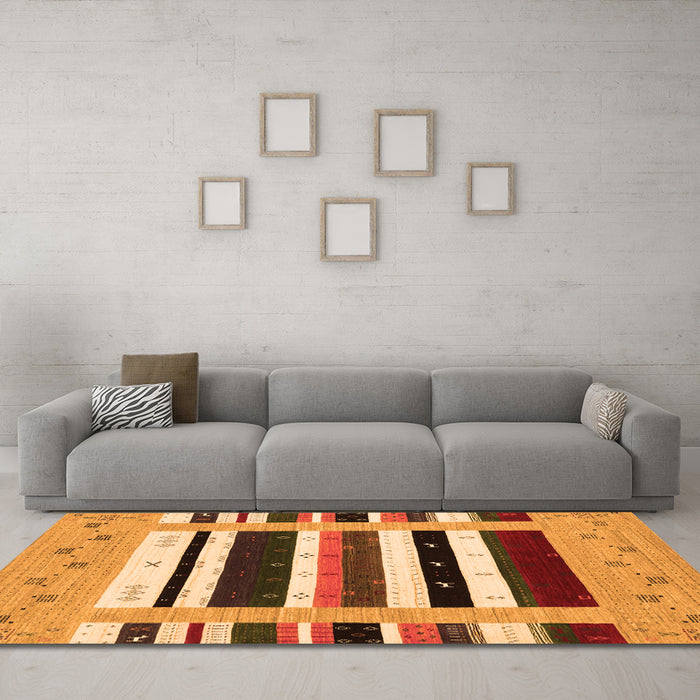 Machine Washable Abstract Orange Contemporary Area Rugs in a Living Room, wshcon1968org