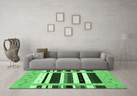 Machine Washable Abstract Emerald Green Contemporary Rug, wshcon1968emgrn