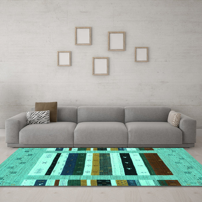 Machine Washable Abstract Turquoise Contemporary Area Rugs in a Living Room,, wshcon1968turq