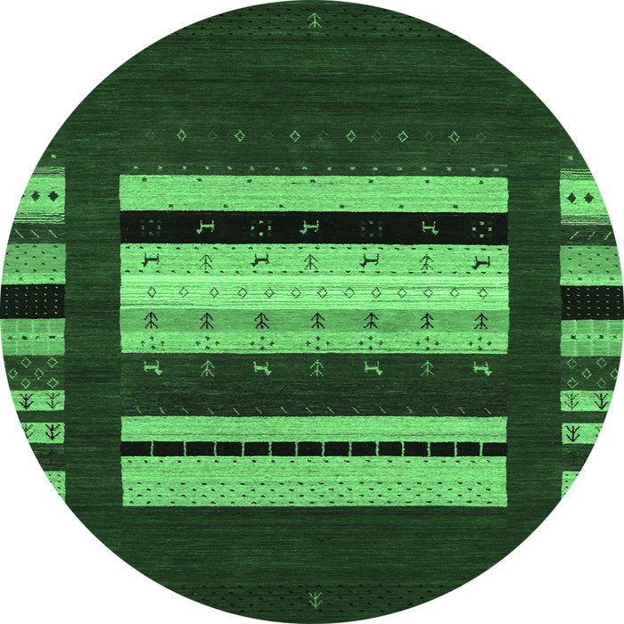 Round Machine Washable Abstract Emerald Green Contemporary Area Rugs, wshcon1969emgrn