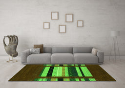 Machine Washable Abstract Green Contemporary Area Rugs in a Living Room,, wshcon1969grn