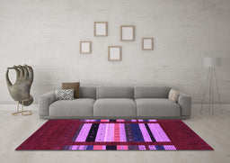 Machine Washable Abstract Purple Contemporary Area Rugs in a Living Room, wshcon1969pur