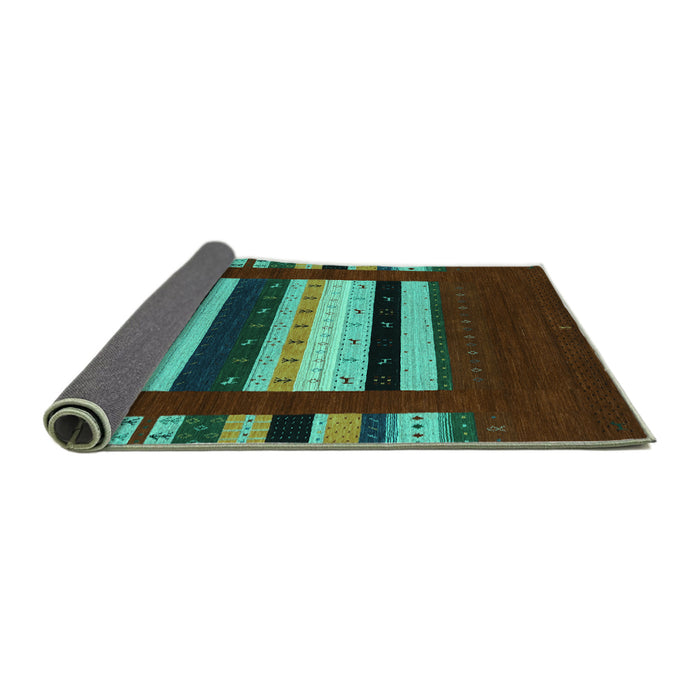 Sideview of Abstract Turquoise Contemporary Rug, con1969turq