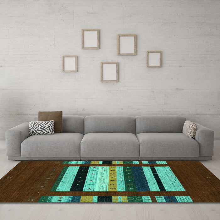 Machine Washable Abstract Turquoise Contemporary Area Rugs in a Living Room,, wshcon1969turq