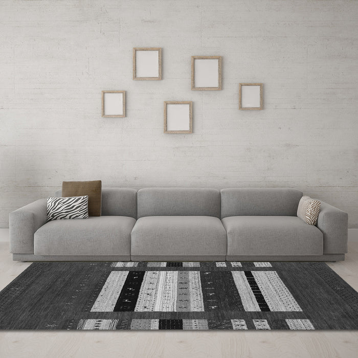 Machine Washable Abstract Gray Contemporary Rug in a Living Room,, wshcon1969gry