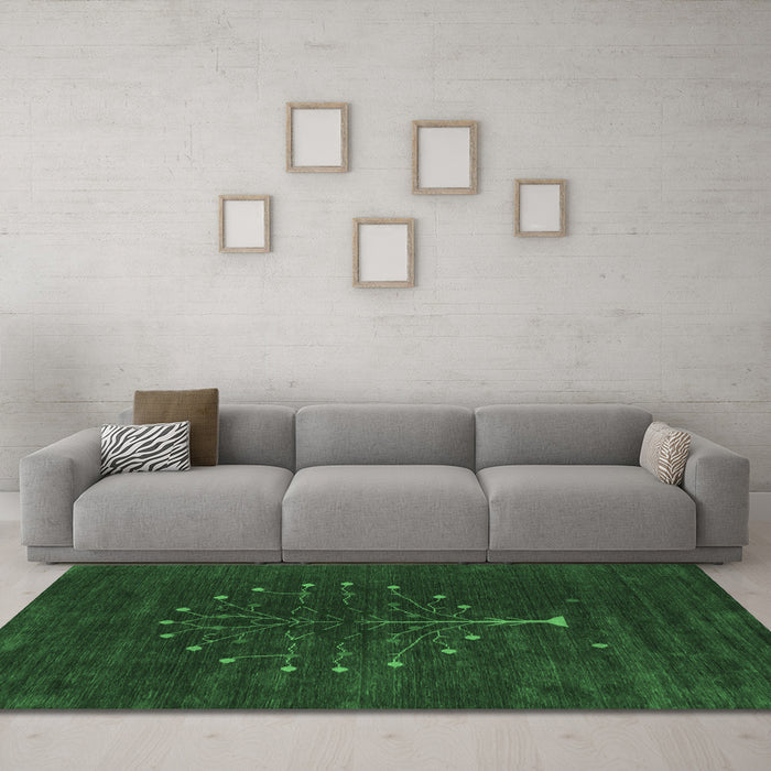 Machine Washable Abstract Emerald Green Contemporary Area Rugs in a Living Room,, wshcon1970emgrn