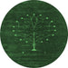 Round Abstract Emerald Green Contemporary Rug, con1970emgrn