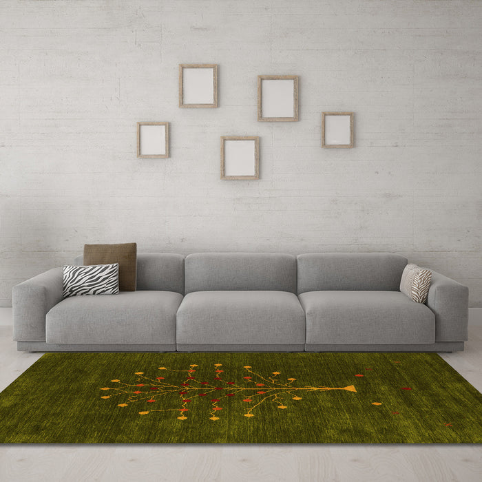 Machine Washable Abstract Yellow Contemporary Rug in a Living Room, wshcon1970yw