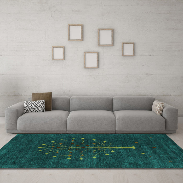 Machine Washable Abstract Turquoise Contemporary Area Rugs in a Living Room,, wshcon1970turq