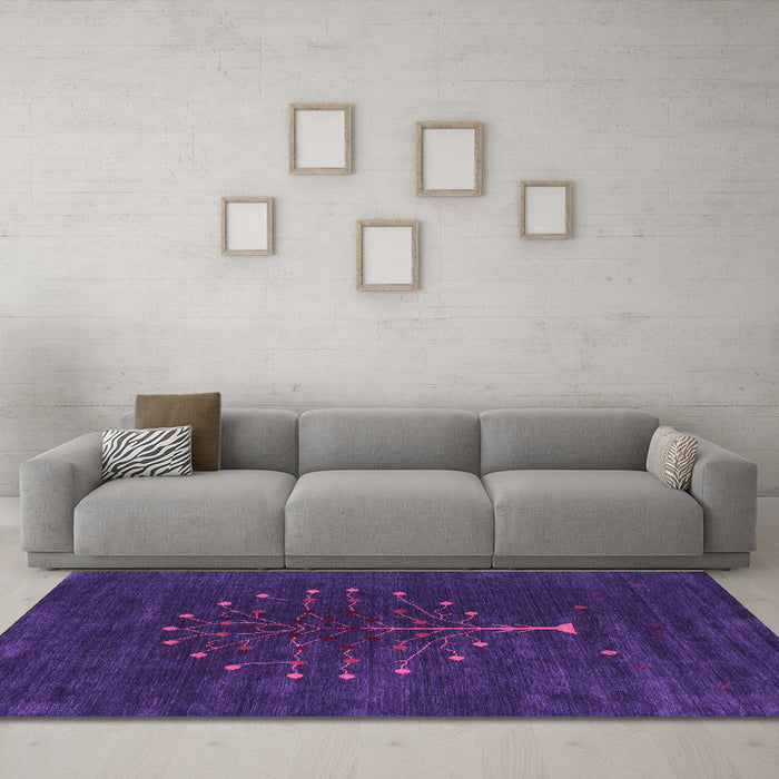 Machine Washable Abstract Purple Contemporary Area Rugs in a Living Room, wshcon1970pur