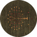 Round Abstract Brown Contemporary Rug, con1970brn