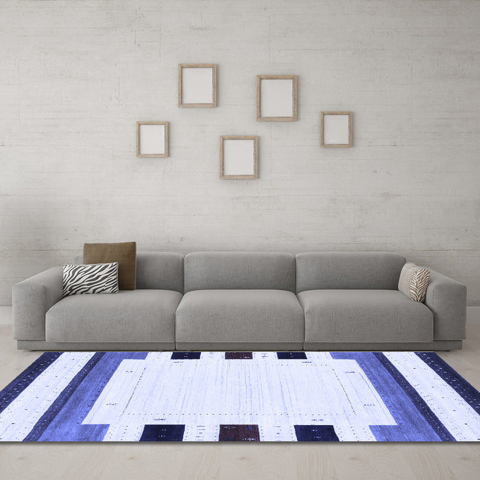 Machine Washable Solid Blue Modern Rug in a Living Room, wshcon1971blu