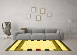 Machine Washable Solid Yellow Modern Rug in a Living Room, wshcon1971yw