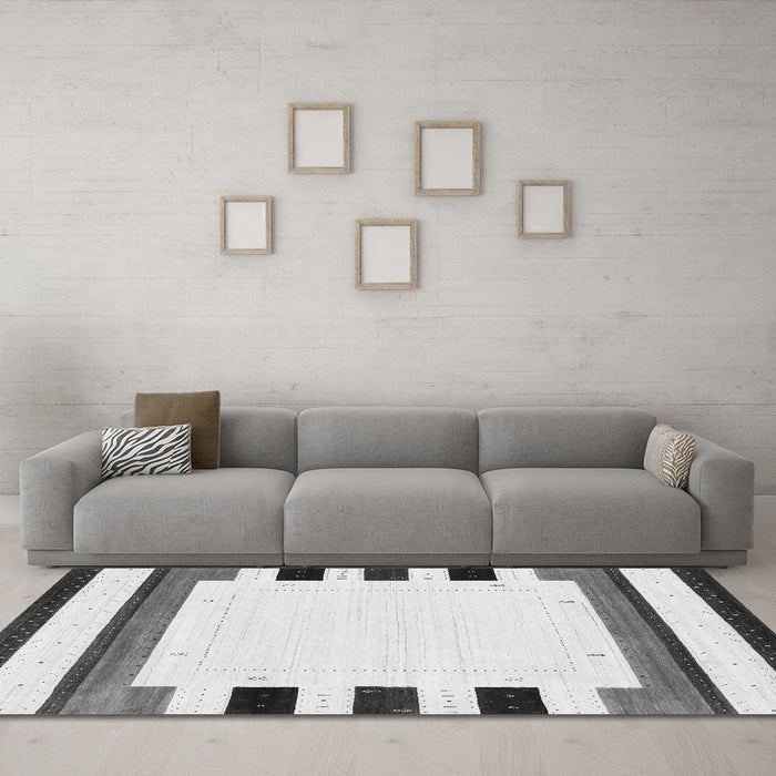 Machine Washable Solid Gray Modern Rug in a Living Room,, wshcon1971gry