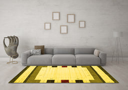 Machine Washable Solid Yellow Modern Rug in a Living Room, wshcon1972yw