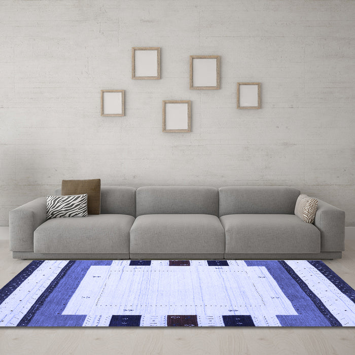 Machine Washable Solid Blue Modern Rug in a Living Room, wshcon1972blu