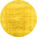 Round Machine Washable Abstract Yellow Contemporary Rug, wshcon1974yw