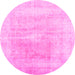 Round Abstract Pink Contemporary Rug, con1974pnk