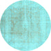 Round Abstract Light Blue Contemporary Rug, con1974lblu