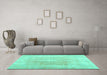 Machine Washable Abstract Turquoise Contemporary Area Rugs in a Living Room,, wshcon1974turq