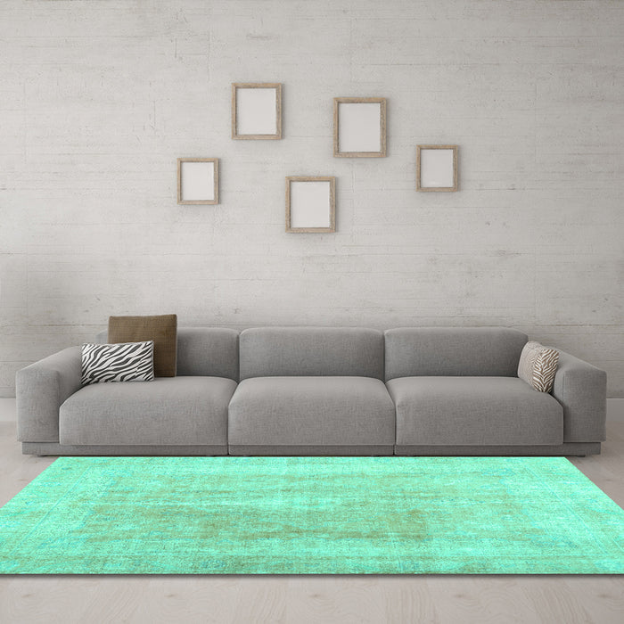 Machine Washable Abstract Turquoise Contemporary Area Rugs in a Living Room,, wshcon1974turq