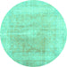 Round Machine Washable Abstract Turquoise Contemporary Area Rugs, wshcon1974turq