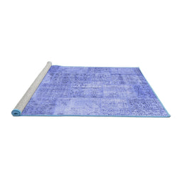 Sideview of Machine Washable Patchwork Blue Transitional Rug, wshcon1976blu