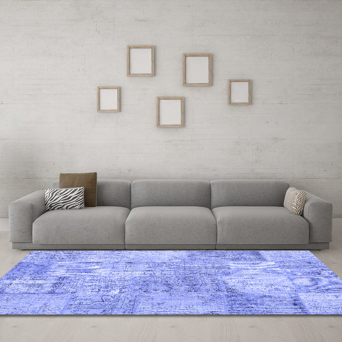 Machine Washable Patchwork Blue Transitional Rug in a Living Room, wshcon1976blu