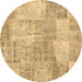 Round Patchwork Brown Transitional Rug, con1976brn