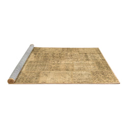 Sideview of Machine Washable Patchwork Brown Transitional Rug, wshcon1976brn