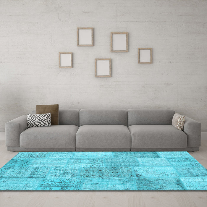 Machine Washable Patchwork Light Blue Transitional Rug in a Living Room, wshcon1976lblu