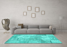Machine Washable Patchwork Turquoise Transitional Area Rugs in a Living Room,, wshcon1976turq