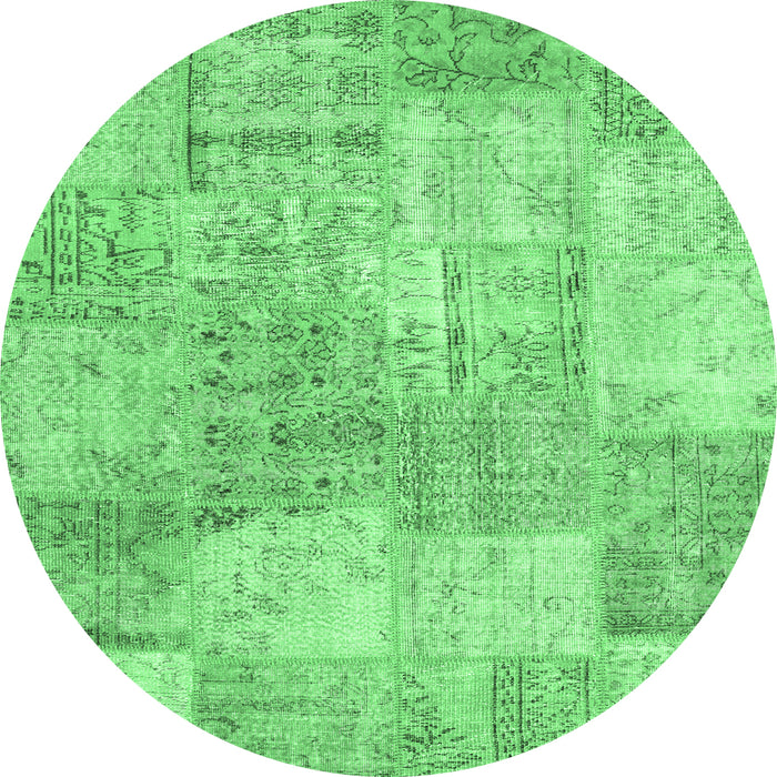Round Machine Washable Patchwork Emerald Green Transitional Area Rugs, wshcon1976emgrn