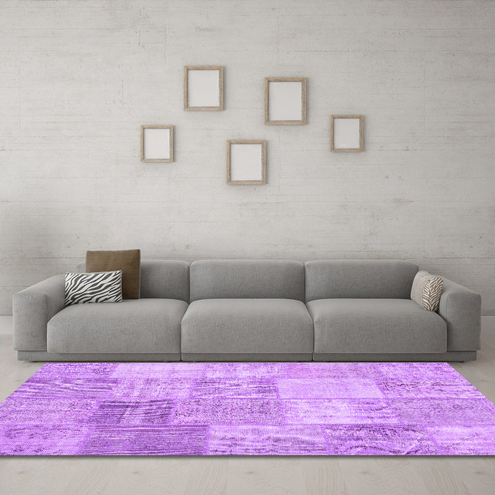 Machine Washable Patchwork Purple Transitional Area Rugs in a Living Room, wshcon1977pur