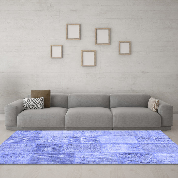 Machine Washable Patchwork Blue Transitional Rug in a Living Room, wshcon1977blu