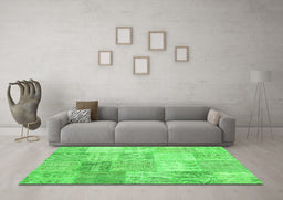 Machine Washable Patchwork Green Transitional Area Rugs in a Living Room,, wshcon1977grn