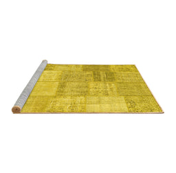 Sideview of Machine Washable Patchwork Yellow Transitional Rug, wshcon1977yw