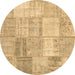 Round Patchwork Brown Transitional Rug, con1977brn