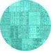 Round Patchwork Turquoise Transitional Rug, con1977turq