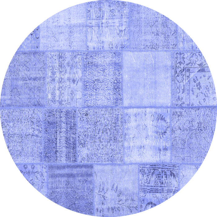 Round Patchwork Blue Transitional Rug, con1977blu